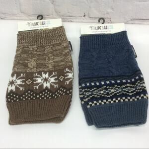 Muk Luks Knit Boot Cuffs/Toppers 2 Sets Nordic Dot Moccasin Brown /Fairisle Blue